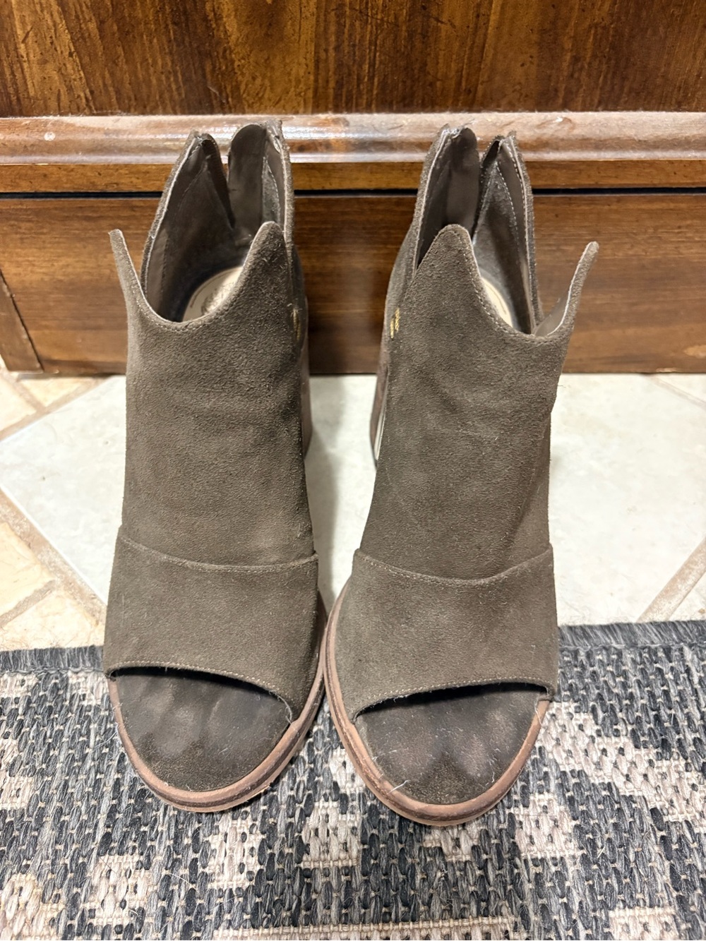 Vince Camuto Olive Suede Peep-Toe Ankle Booties
